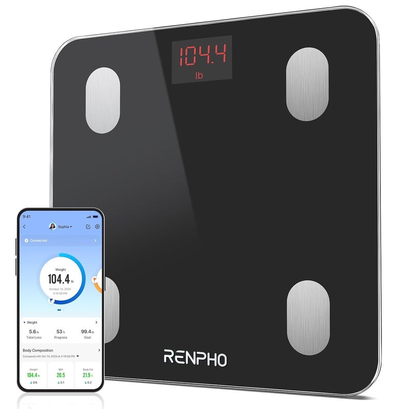 RENPHO Bluetooth Body Fat Scale Digital Smart Bathroom Weight Scales for Body Composition Analyzer with Smartphone App 13 Body Composition Measurements for Fitness Black Elis 1 - Image 1