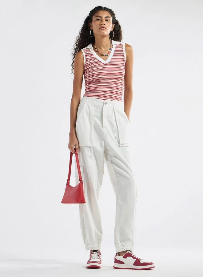 Splash FAV Striped Collared Sleeveless Top