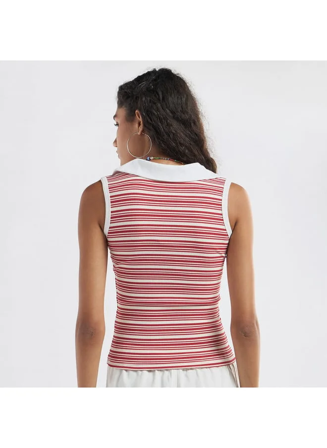 FAV Striped Collared Sleeveless Top