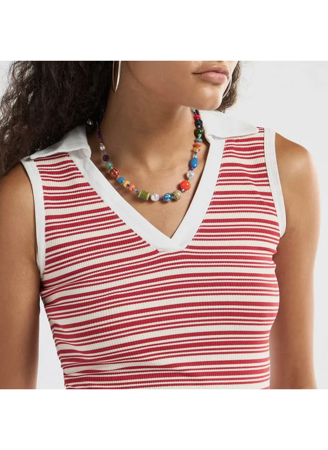 FAV Striped Collared Sleeveless Top