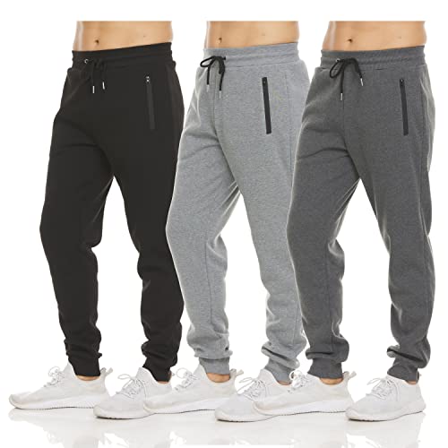 PURE CHAMP Mens 3 Pack Fleece Active Athletic Workout Jogger Sweatpants for Men with Zipper Pocket and Drawstring Size S-3XL(Medium, Set 1) - Image 1