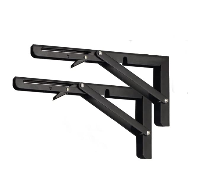 Black Folding Shelf Brackets Max Load 220 lb Heavy Duty DIY Wall Mounted Shelf Bracket Space Saving for Table Work Bench 10 INCEH2PCS