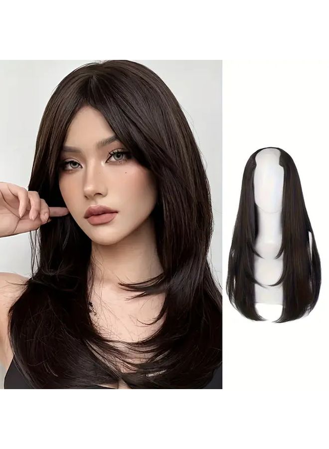 Deep Grey V Shaped Layered Long Hair Extension For Women Adds Volume Fullness 22inch - Image 3