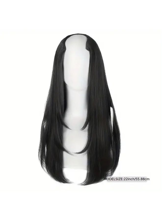 Deep Grey V Shaped Layered Long Hair Extension For Women Adds Volume Fullness 22inch - Image 4