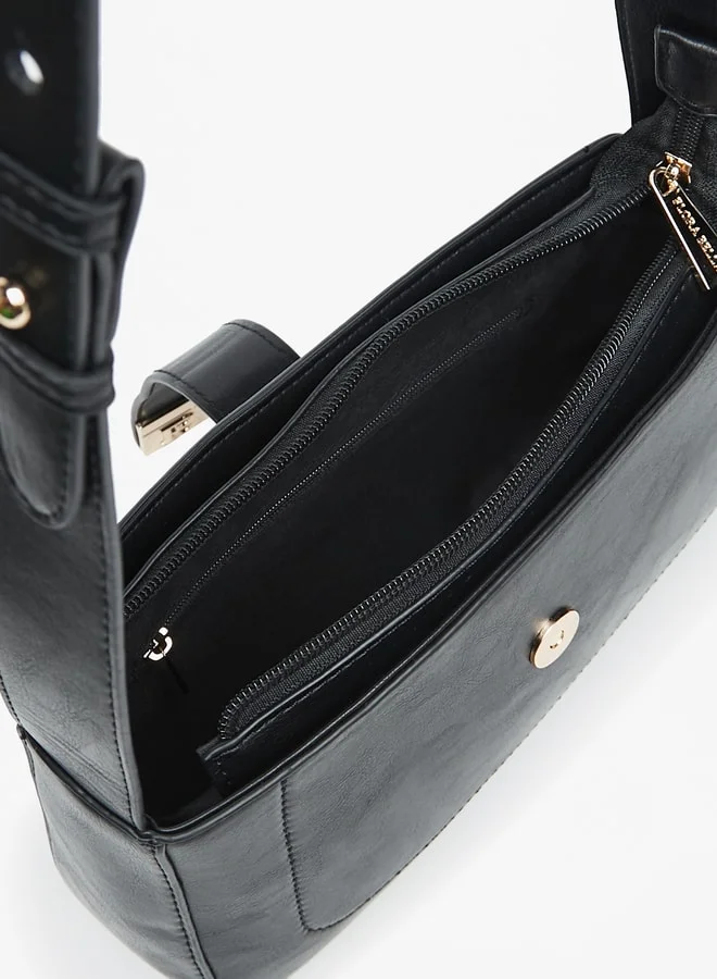 Flora Bella By Shoexpress Women's Solid Shoulder Bag with Adjustable Strap and Button Closure