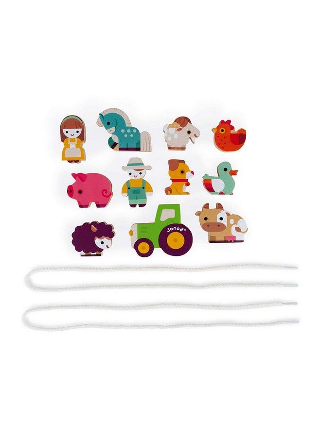 Janod Stringable Farmthemed Wooden Beads 11 Pieces Ages 2+ J05315 - Image 3