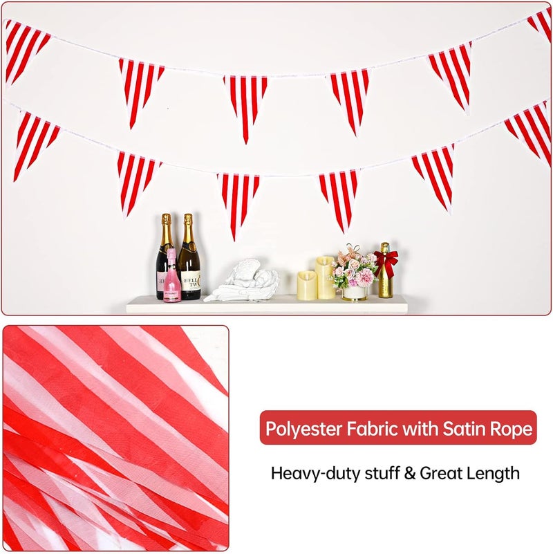 RUBFAC 170ft 120pcs Red and White Striped Pennant Banner, Carnival Circus Decorations Supplies, String Triangle Bunting Flags, Kids Birthday, New Year Eve Celebration Supplies - Image 3