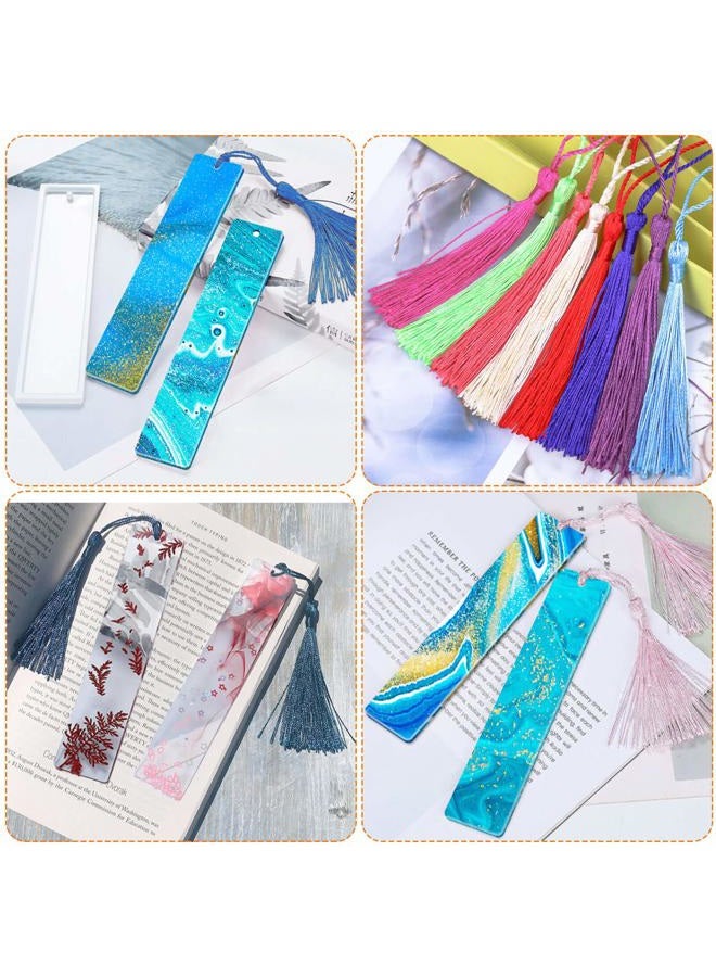Caffox Bookmark Mold with Tassles, Bookmark Mold Kit with 100pcs Bookmark Tassels Bulk and 10pcs Rectangle Silicone Bookmark Mold for Epoxy Resin Casting - Image 2