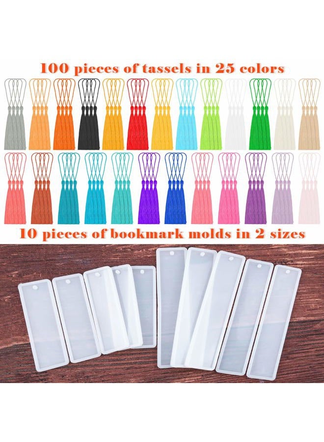 Caffox Bookmark Mold with Tassles, Bookmark Mold Kit with 100pcs Bookmark Tassels Bulk and 10pcs Rectangle Silicone Bookmark Mold for Epoxy Resin Casting - Image 3