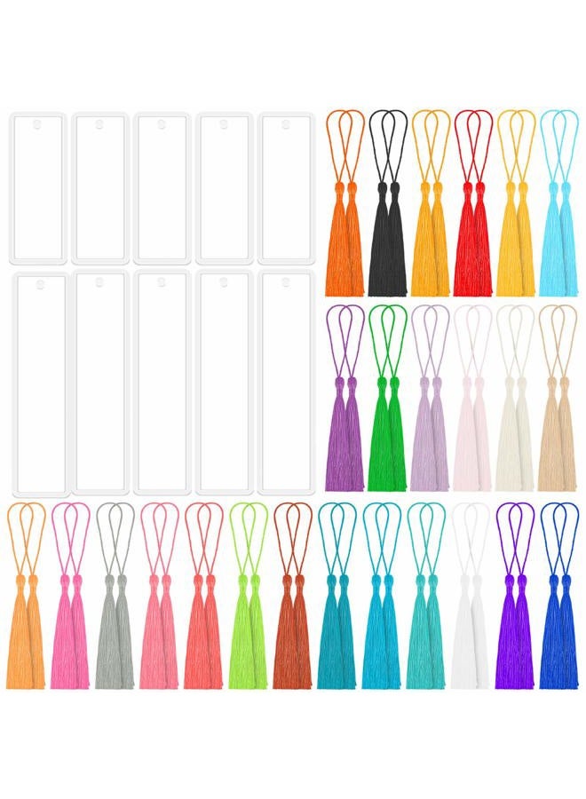 Caffox Bookmark Mold with Tassles, Bookmark Mold Kit with 100pcs Bookmark Tassels Bulk and 10pcs Rectangle Silicone Bookmark Mold for Epoxy Resin Casting - Image 1