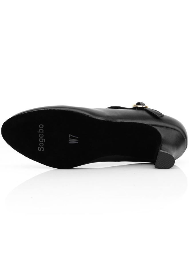 Sogebo Women's Ankle Strap Heels Character Shoes Wedding Ballroom Latin Dance Pumps, Black, 9.5 - Image 4