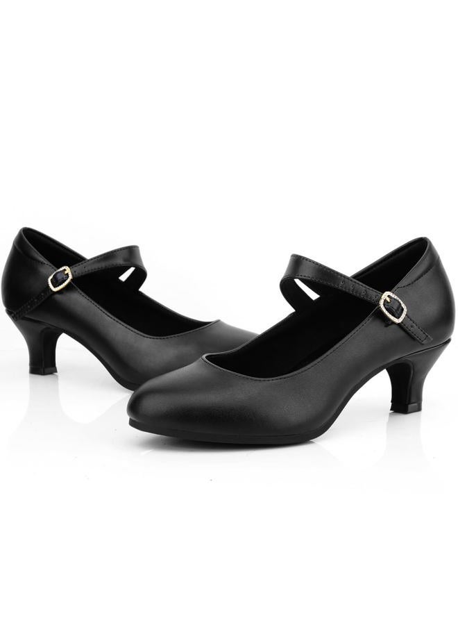 Sogebo Women's Ankle Strap Heels Character Shoes Wedding Ballroom Latin Dance Pumps, Black, 9.5 - Image 2