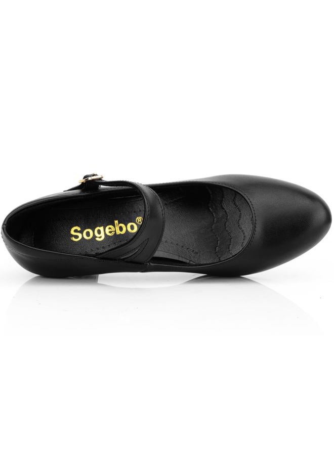 Sogebo Women's Ankle Strap Heels Character Shoes Wedding Ballroom Latin Dance Pumps, Black, 9.5 - Image 3