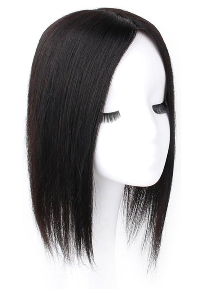 إستيل أغطية شعر بشري ذات قاعدة حريرية، مشابك في قطع الشعر، غطاء مستقيم لتساقط الشعر الأبيض للنساء، شعر ريمي أسود (طول الشعر 30 سم، الجزء العلوي الأسود الطبيعي 16 × 18) - Image 2