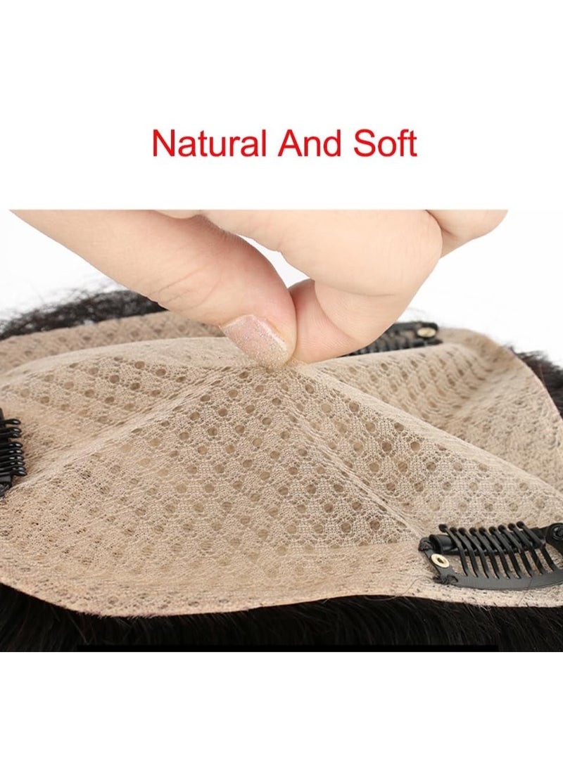 إستيل أغطية شعر بشري ذات قاعدة حريرية، مشابك في قطع الشعر، غطاء مستقيم لتساقط الشعر الأبيض للنساء، شعر ريمي أسود (طول الشعر 30 سم، الجزء العلوي الأسود الطبيعي 16 × 18) - Image 5