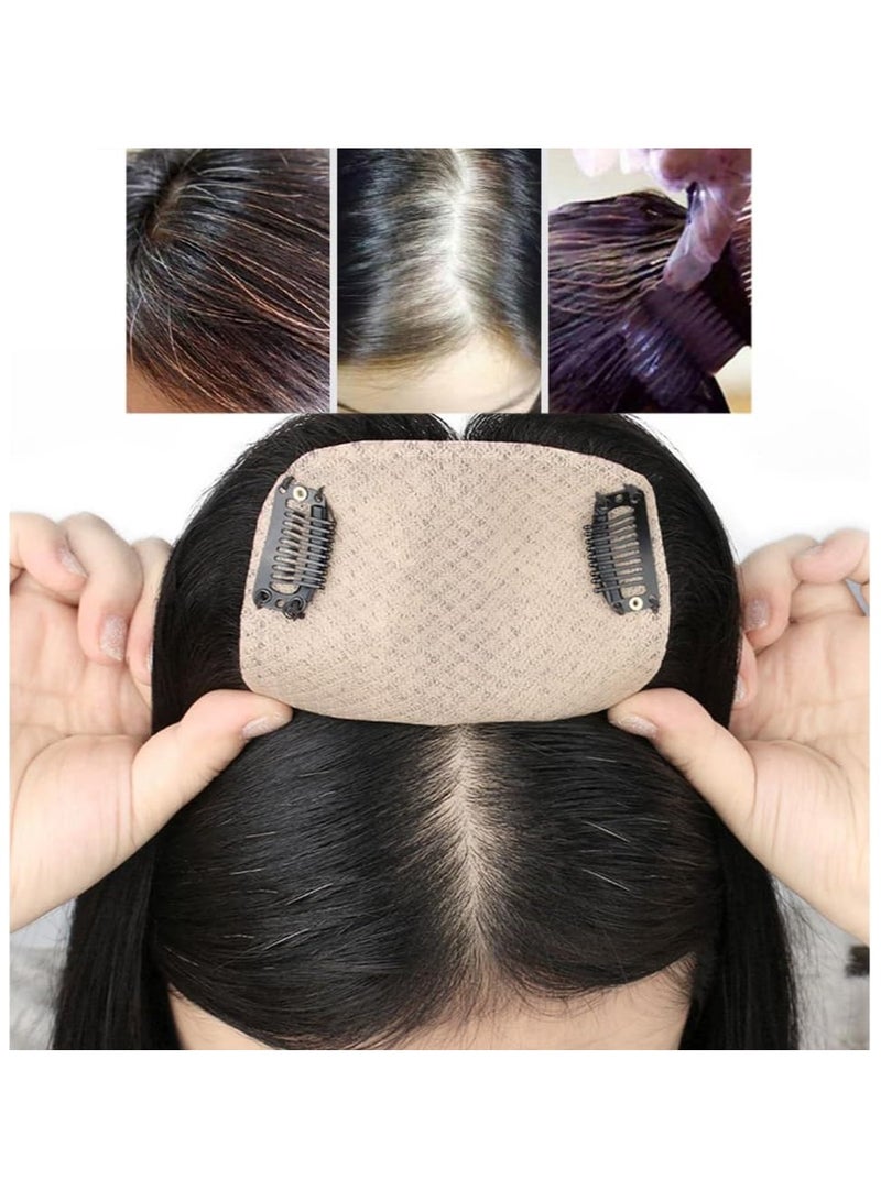إستيل أغطية شعر بشري ذات قاعدة حريرية، مشابك في قطع الشعر، غطاء مستقيم لتساقط الشعر الأبيض للنساء، شعر ريمي أسود (طول الشعر 30 سم، الجزء العلوي الأسود الطبيعي 16 × 18) - Image 4