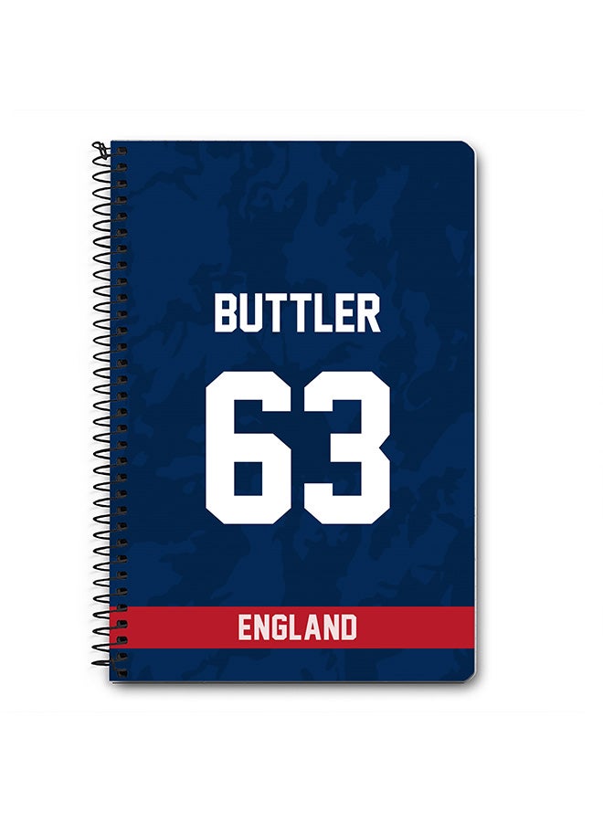 Stylizedd Designer A5 Spiral Notebook Memo Notepad Journal Player - Jos Buttler, Jersey Number -63 - Image 1