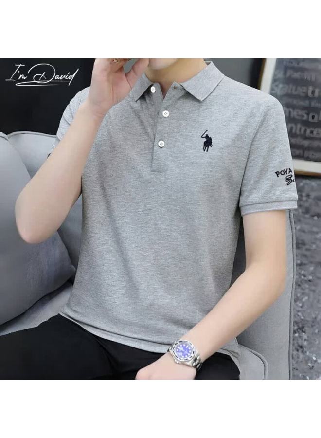 I'm David Men's Summer Thin Breathable Polo Shirt Business Embroidered Short Sleeve T-shirt Dark Gray 2XL