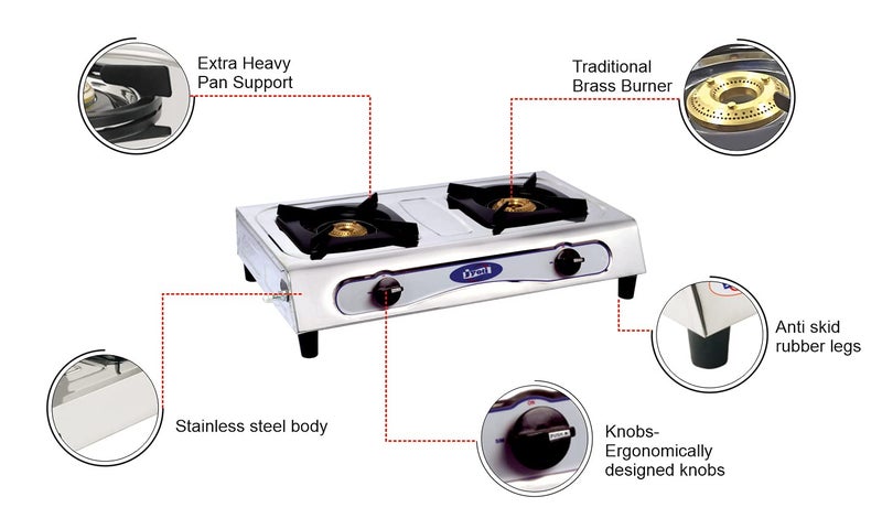 Jyoti 2 Burner Stainless Steel Top Gas Stove Jyoti 206 SS Non Auto - Image 2