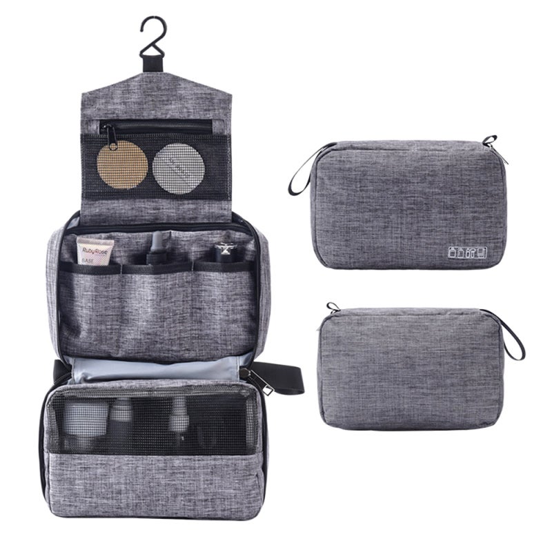 Hanging Travel Toiletry Bag - Large Capacity Water-resistant Grey Makeup Organizer with 3 Separate Storage Areas for Women Travel, Business Trip, Gym Shower - Image 1