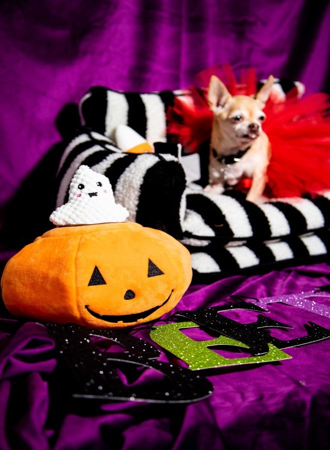 Glow Pups ألعاب الكلاب Glow Pups للهالوين، لعبة الاختباء والبحث، فانوس جاك أو لانترن مع 4 ألعاب قطيفة تصدر صوت صرير، مقبض حبل متين، تفاعلية، يقطينة برتقالية للهالوين - Image 3