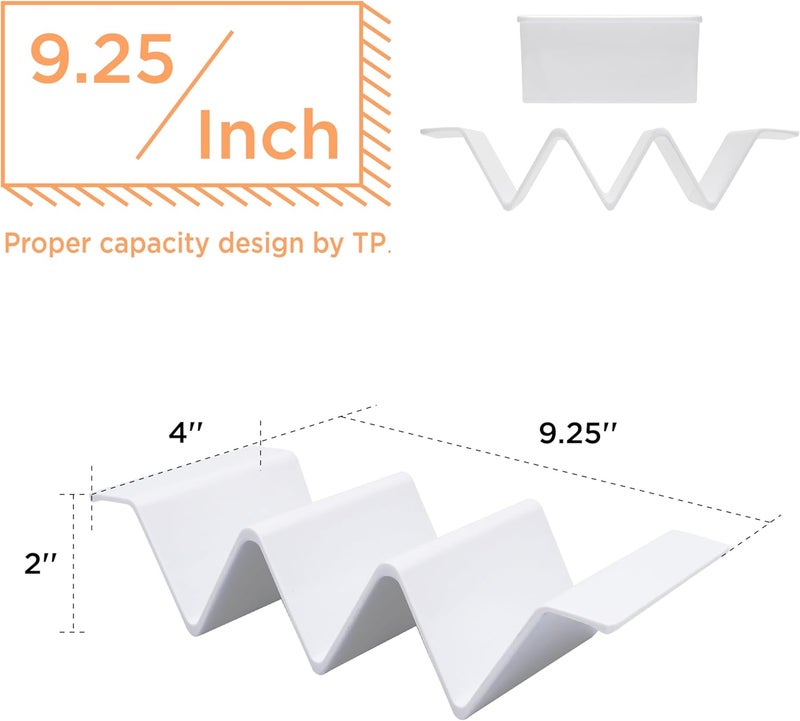 TP Taco Holder Stands, Set of 2 Melamine Large Taco Serving Rack Tray with Handle, Holds 3 Tacos, Dishwasher Safe, Ideal for Taco Night, Party, Home, Fiesta, White - Image 2