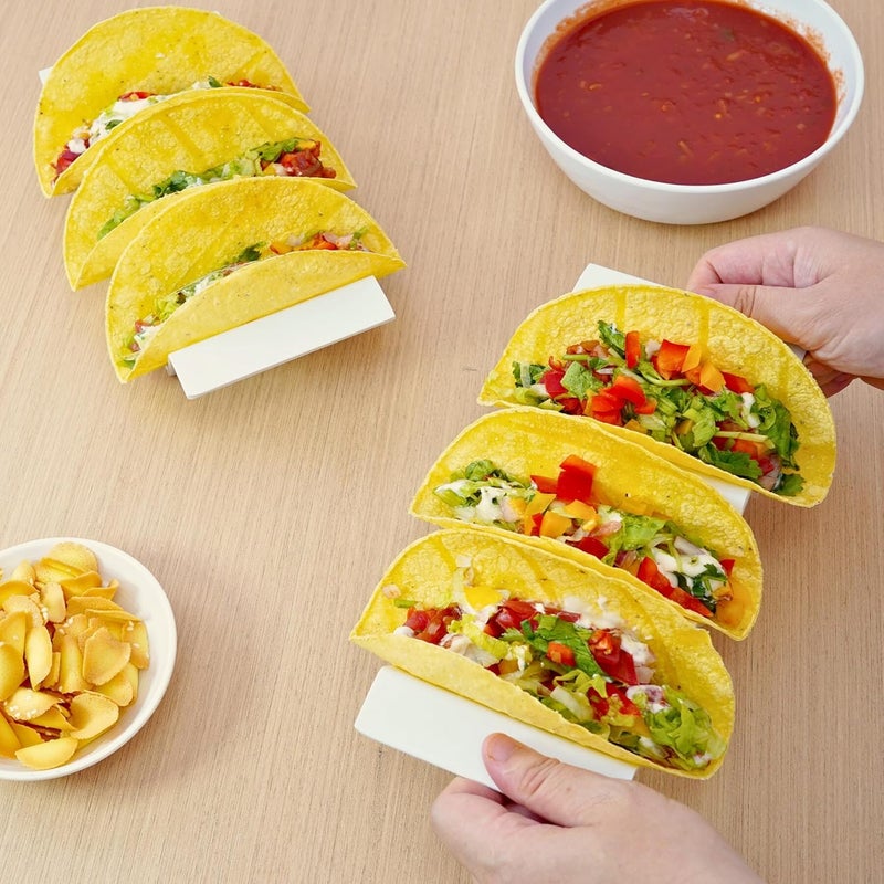 TP Taco Holder Stands, Set of 2 Melamine Large Taco Serving Rack Tray with Handle, Holds 3 Tacos, Dishwasher Safe, Ideal for Taco Night, Party, Home, Fiesta, White - Image 5