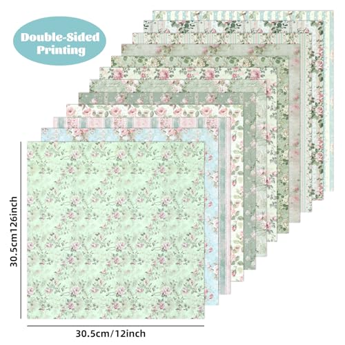 Ethanberg 12x12 Inch Scrapbook Paper Pink and Green Floral Pattern, 24 Sheets/24 Designs Double-Sided Print Craft Papers, Scrapbook Specialty Decorative Paper for DIY Album Decoupage Card Making Scrapbooking - Image 2