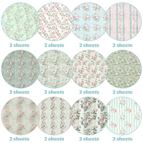 Ethanberg 12x12 Inch Scrapbook Paper Pink and Green Floral Pattern, 24 Sheets/24 Designs Double-Sided Print Craft Papers, Scrapbook Specialty Decorative Paper for DIY Album Decoupage Card Making Scrapbooking - Image 4