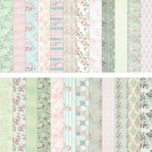Ethanberg 12x12 Inch Scrapbook Paper Pink and Green Floral Pattern, 24 Sheets/24 Designs Double-Sided Print Craft Papers, Scrapbook Specialty Decorative Paper for DIY Album Decoupage Card Making Scrapbooking - Image 1