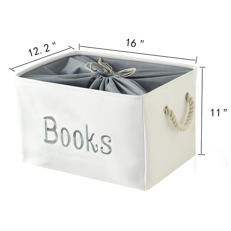 INough Baby Book Storage Box, Basket for Nursing, Colouring, Story, and Library Books, White Bins for Nursery/Kids Room/Bedroom (16 x 31cm x 28cm) - Image 2