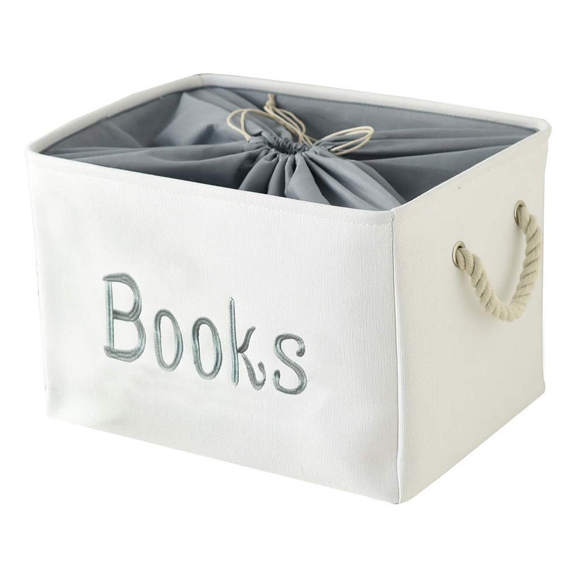 INough Baby Book Storage Box, Basket for Nursing, Colouring, Story, and Library Books, White Bins for Nursery/Kids Room/Bedroom (16 x 31cm x 28cm) - Image 1