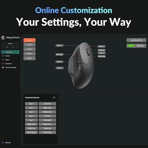 Keychron M7 8K Wireless Mouse, 30K DPI Optical Computer Mice, 2.4 GHz/Bluetooth/Wired with Macro Button 66g Lightweight Ergonomic, Up to 140 Hours Worktime for Laptop macOS/Windows - Black - Image 2