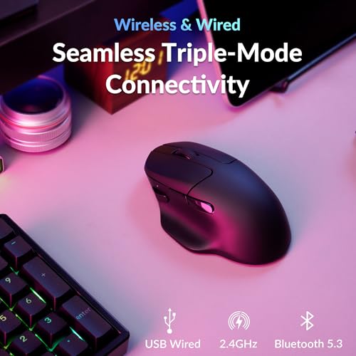Keychron M7 8K Wireless Mouse, 30K DPI Optical Computer Mice, 2.4 GHz/Bluetooth/Wired with Macro Button 66g Lightweight Ergonomic, Up to 140 Hours Worktime for Laptop macOS/Windows - Black - Image 4