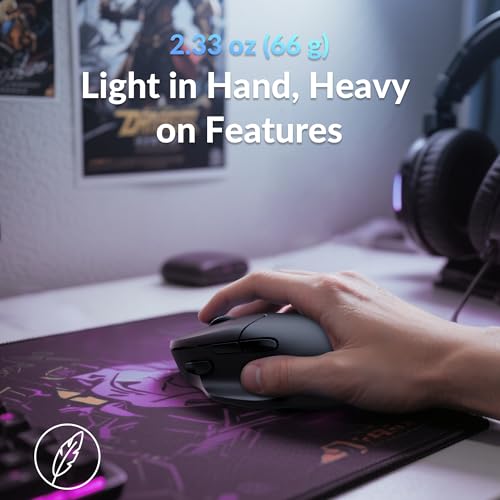 Keychron M7 8K Wireless Mouse, 30K DPI Optical Computer Mice, 2.4 GHz/Bluetooth/Wired with Macro Button 66g Lightweight Ergonomic, Up to 140 Hours Worktime for Laptop macOS/Windows - Black - Image 3