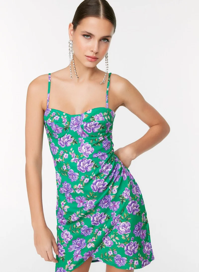 trendyol Strappy Floral Print Wrap Dress