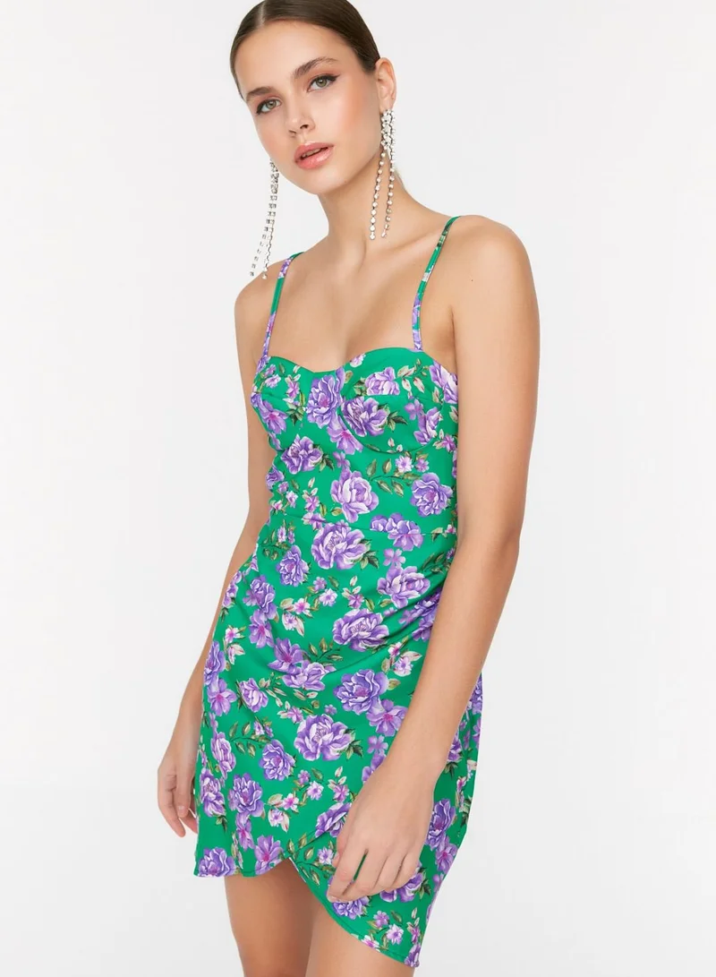 trendyol Strappy Floral Print Wrap Dress
