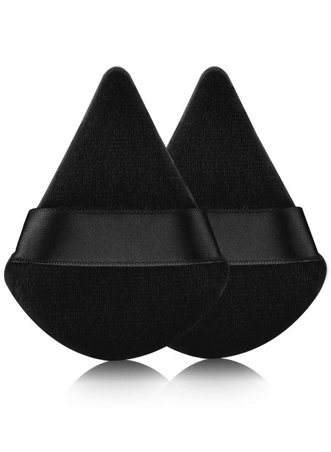 EVAOUXIU 2 Pcs EVAOUXIU Triangle Powder Puff for Face Powder, Soft Plush Setting Makeup Puff, Velour Cosmetic Foundation Blender Sponge Beauty Makeup Tools (Black) - Image 1