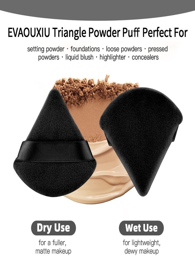 EVAOUXIU 2 Pcs EVAOUXIU Triangle Powder Puff for Face Powder, Soft Plush Setting Makeup Puff, Velour Cosmetic Foundation Blender Sponge Beauty Makeup Tools (Black) - Image 5