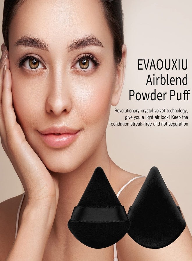 EVAOUXIU 2 Pcs EVAOUXIU Triangle Powder Puff for Face Powder, Soft Plush Setting Makeup Puff, Velour Cosmetic Foundation Blender Sponge Beauty Makeup Tools (Black) - Image 4