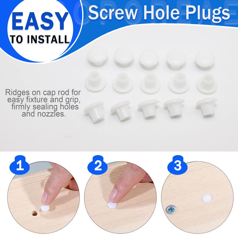 BOPOREAE 500Pcs 3/16 Inch Plastic White Hole Plugs, 5 mm Round Button Shelf Hole Plugs, Cabinet Closet Cupboard Shelves Furniture Peg Pin Nail Screw Drilling Hole Covers Caps - Image 4