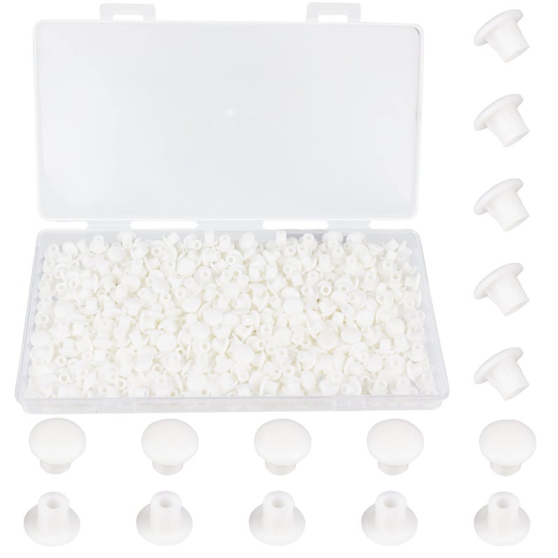 BOPOREAE 500Pcs 3/16 Inch Plastic White Hole Plugs, 5 mm Round Button Shelf Hole Plugs, Cabinet Closet Cupboard Shelves Furniture Peg Pin Nail Screw Drilling Hole Covers Caps - Image 1