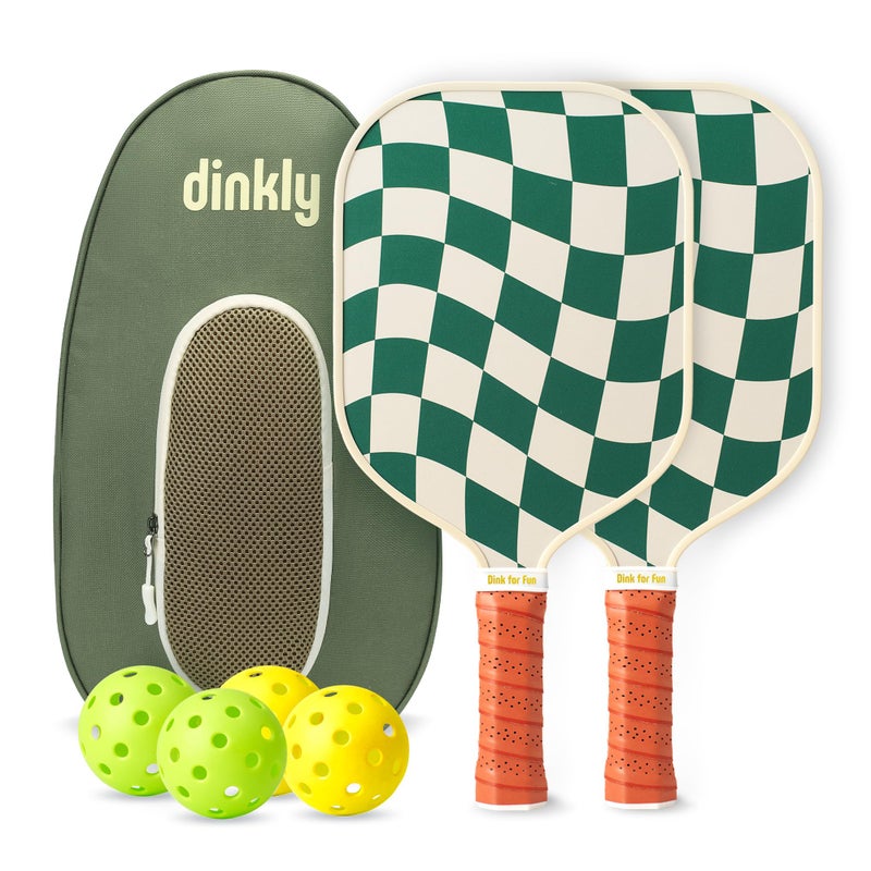 Dinkly Pickleball Paddles Set of 2 - USAPA Approved Graphite/Fiberglass Pickleball Racket, 2 Pickleball Rackets, 4 Balls and 1 Portable Carry Bag, Pickle Ball Set for Men Women, Wave Check - Image 1