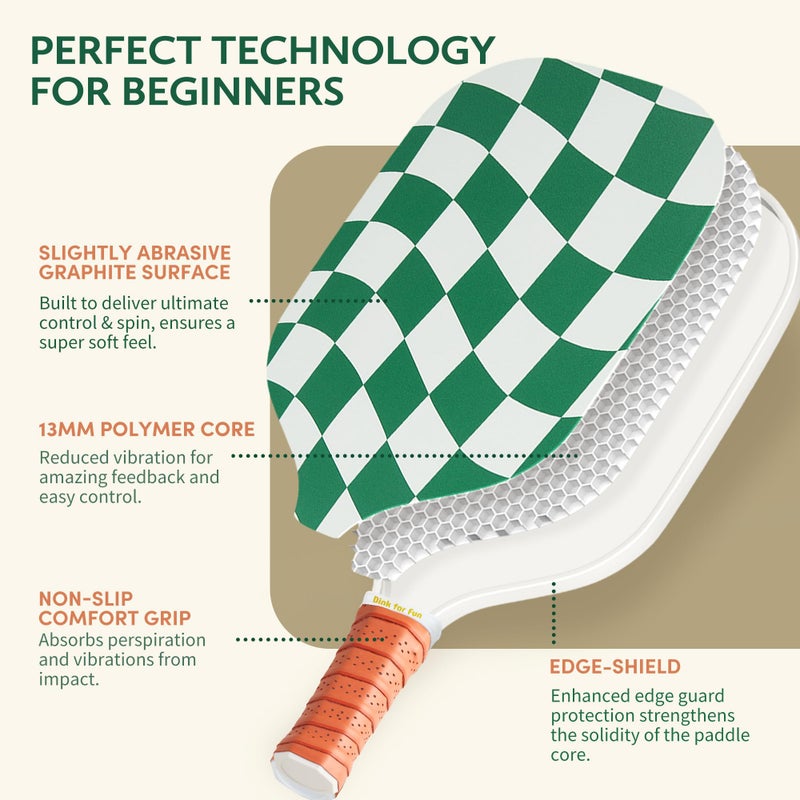 Dinkly Pickleball Paddles Set of 2 - USAPA Approved Graphite/Fiberglass Pickleball Racket, 2 Pickleball Rackets, 4 Balls and 1 Portable Carry Bag, Pickle Ball Set for Men Women, Wave Check - Image 2