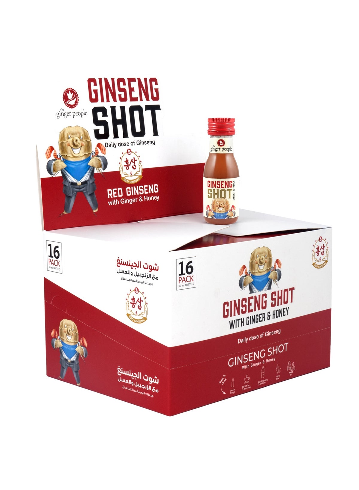 Ginseng Shot Korian Ginseng Beverage Natural Ginseng With Ginger Honey Lemon Juice 30ml Pack 32Pcs