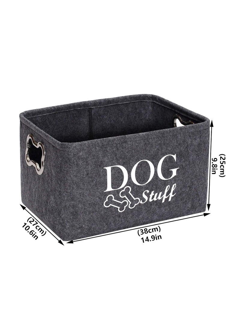 GUDOO Dog Toys Storage Bins Felt pet Baskets, Dog Toy Box Large with Designed Metal Bone-shaped Handle, Organizer Storage Basket for Pet Toys, Blankets, Leashes(DOG-Grey)  - Image 5