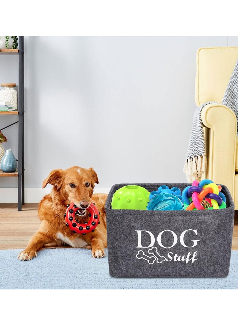 GUDOO Dog Toys Storage Bins Felt pet Baskets, Dog Toy Box Large with Designed Metal Bone-shaped Handle, Organizer Storage Basket for Pet Toys, Blankets, Leashes(DOG-Grey)  - Image 1