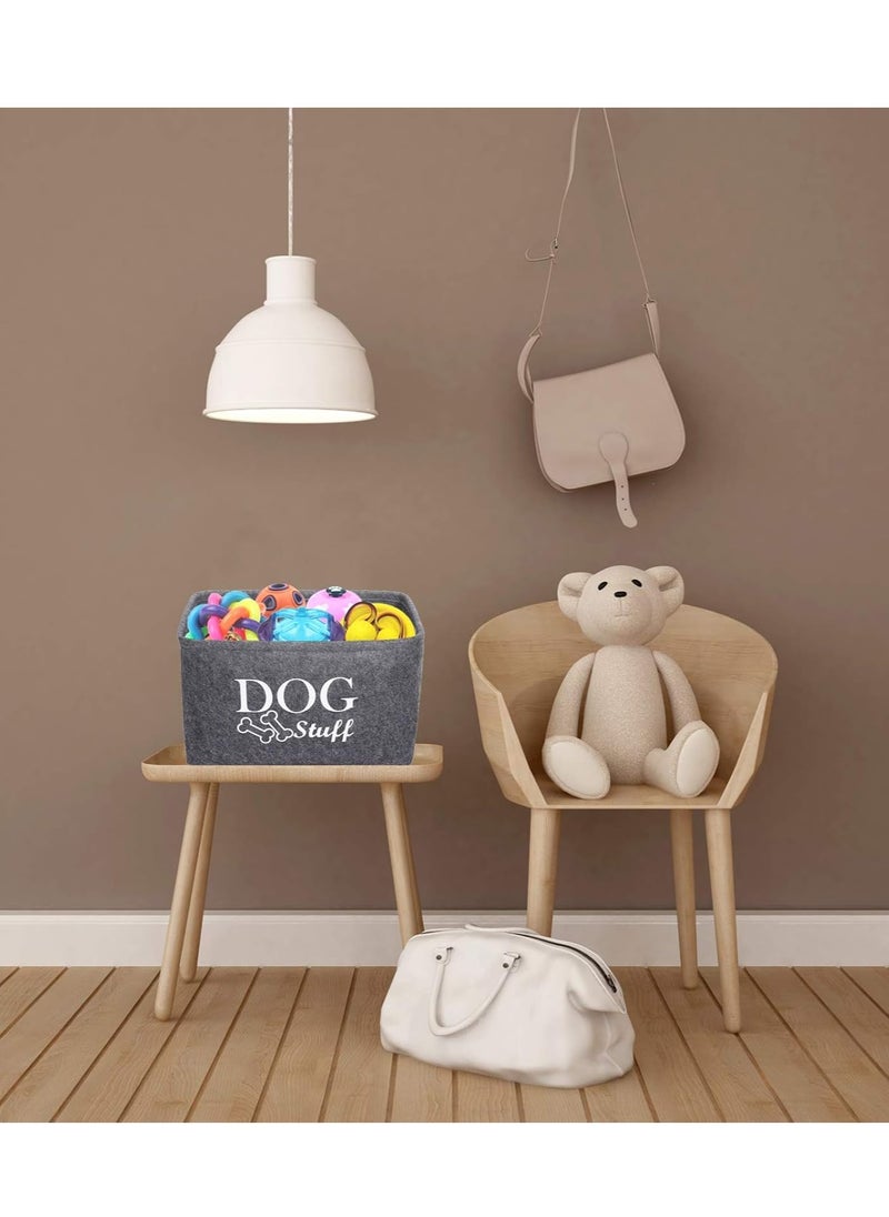 GUDOO Dog Toys Storage Bins Felt pet Baskets, Dog Toy Box Large with Designed Metal Bone-shaped Handle, Organizer Storage Basket for Pet Toys, Blankets, Leashes(DOG-Grey)  - Image 2