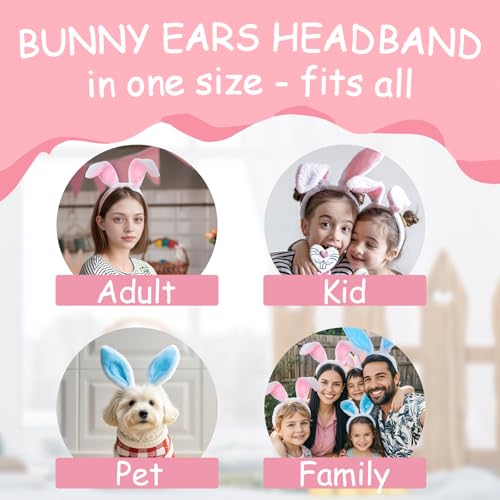 TopTie Easter Bunny Ears Headband for Adults & Kids, Plush Rabbit Hair Hoop Cosplay Costume - Image 4