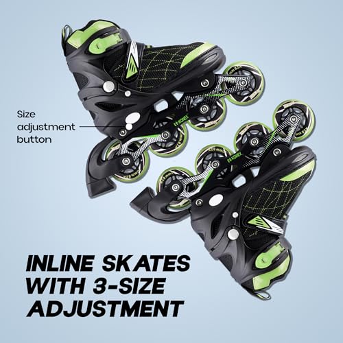 Konex 4 Wheel Inline Skates for Kids | Adjustable PU Wheels, Durable Aluminium Frame & Anti-Shock Support | Comfortable Indoor & Outdoor Skating Shoes (Size M 32-34) Green - Image 5